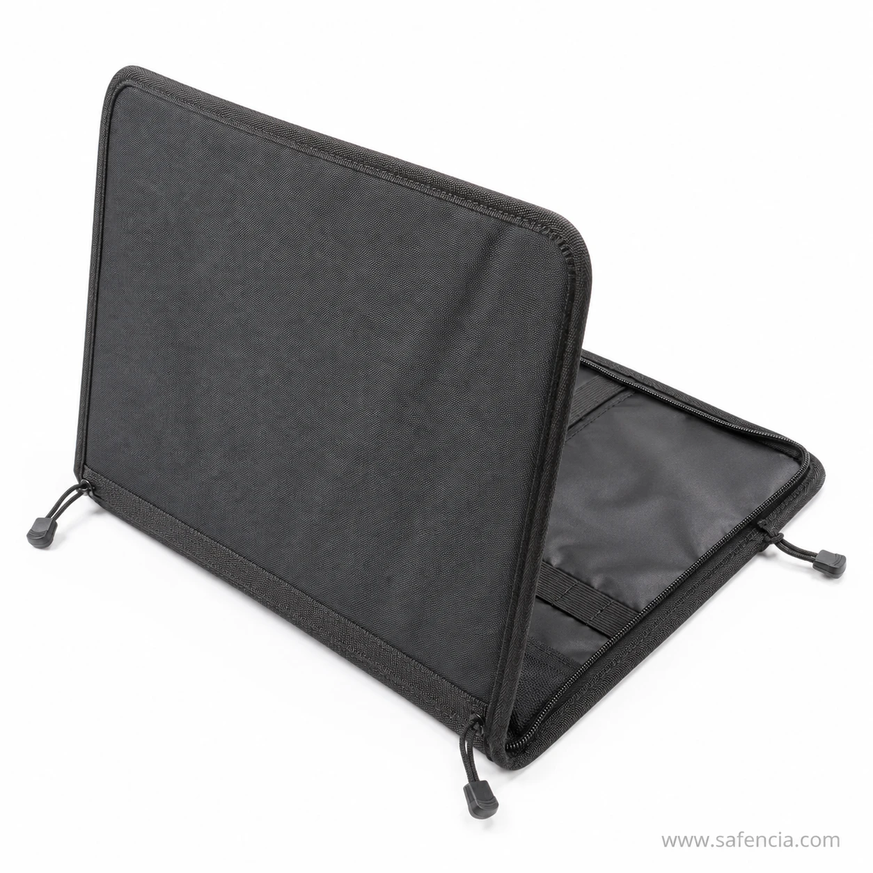 Paint brush holder case part open showing the three-sided zip