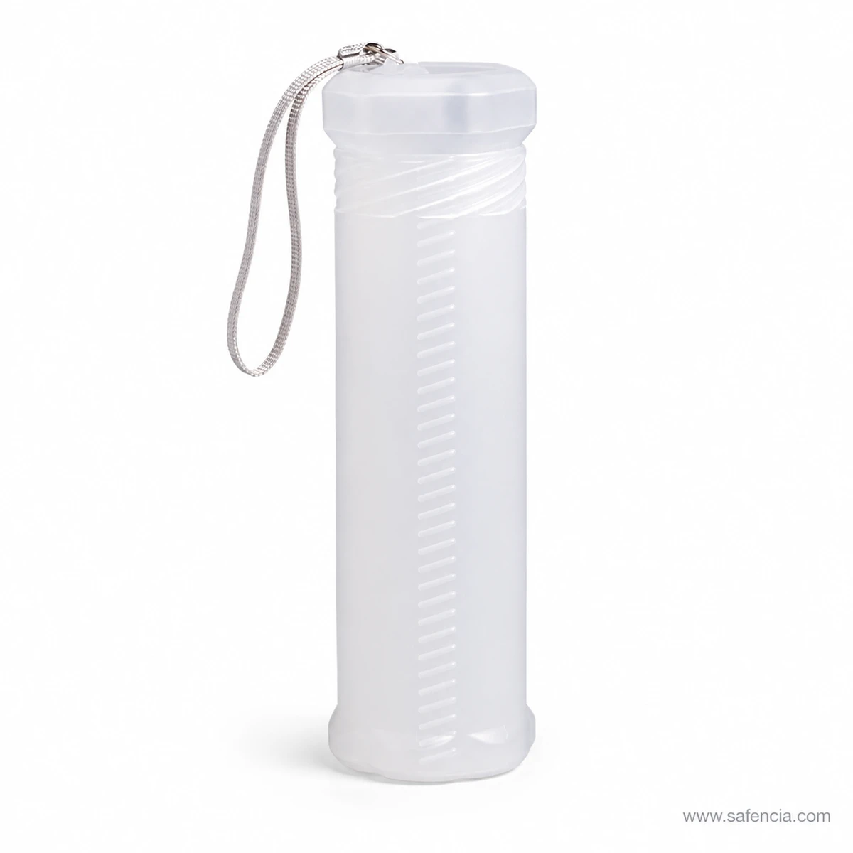 Close view of the brush tube holder cap with the wrist strap and metal ring
