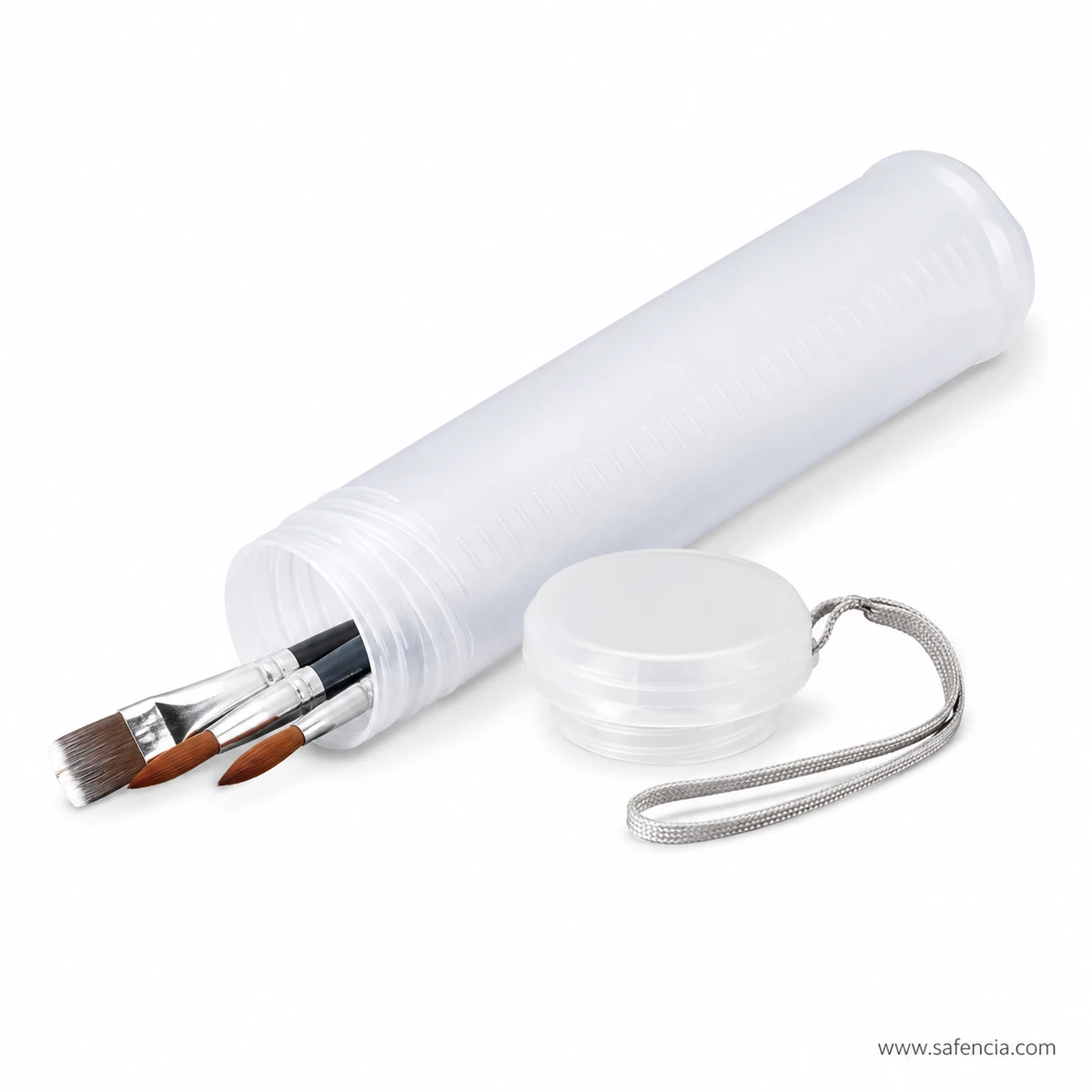Paint brush tube holder lying open with two brushes visible inside it