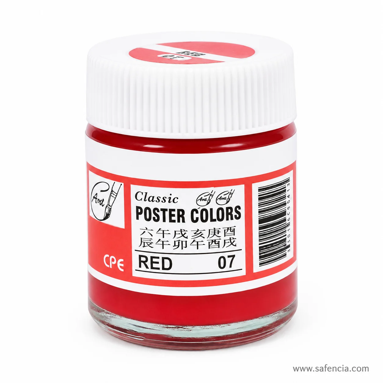 Classic Poster Colours 30 ml glass jar in Red 07 showing the red band across the label