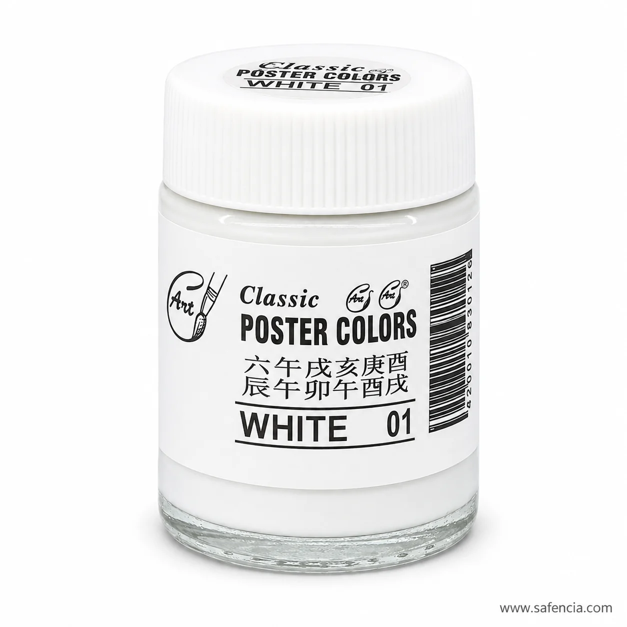 Classic Poster Colours 30 ml glass jar in White 01 with the shade number on the label