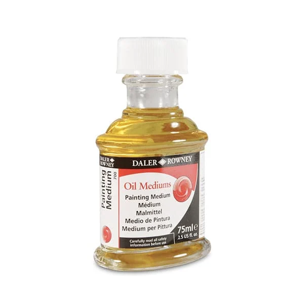 Close view of the oil painting medium label showing the code 700 and the 75ml volume line