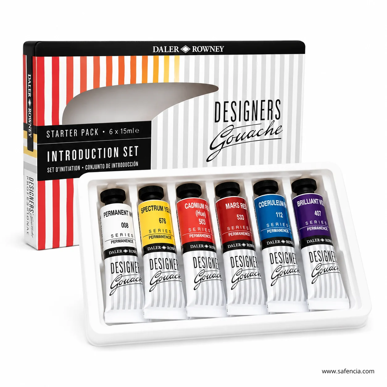 Designers' Gouache introduction set box with a different six tubes including Brilliant Violet