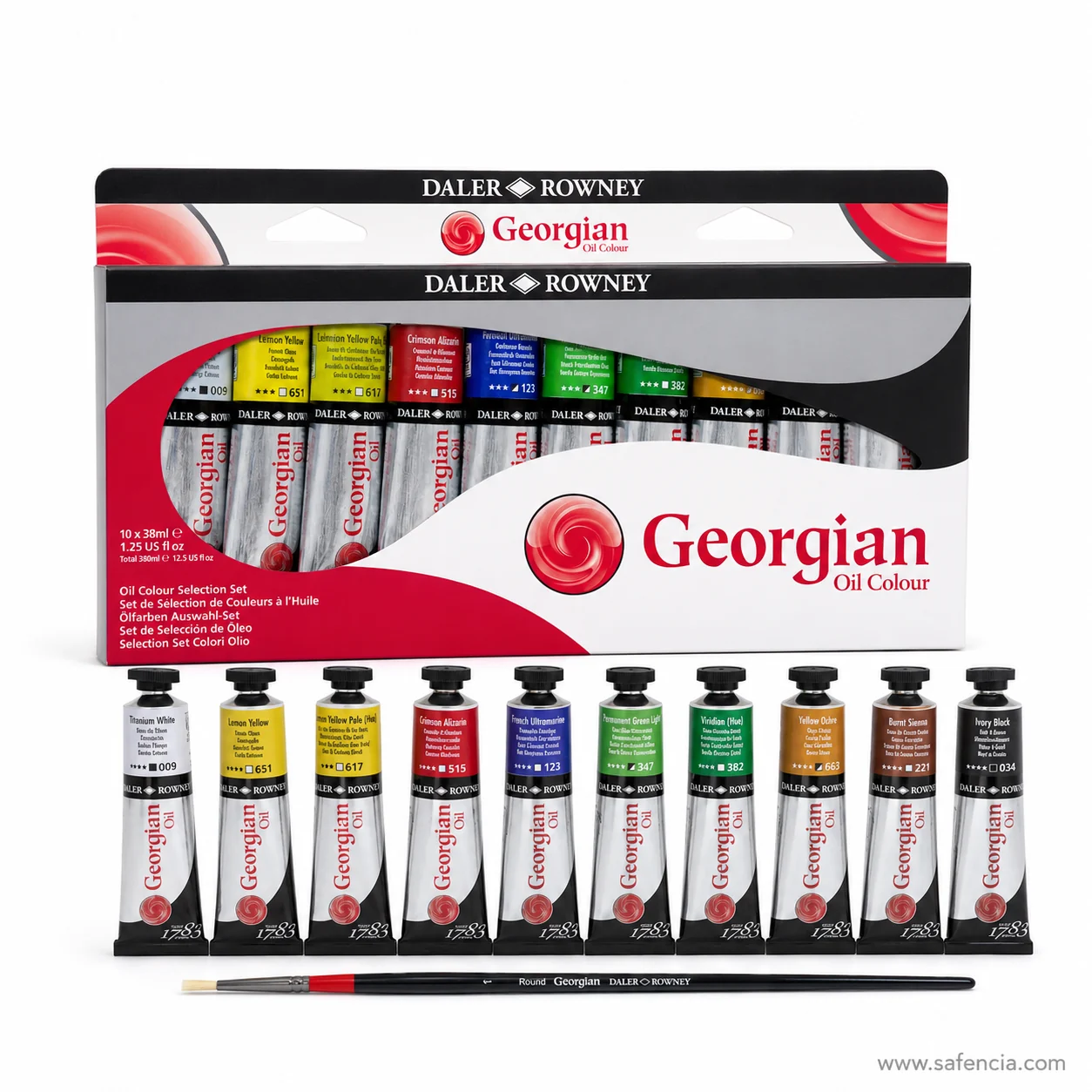 Front of the Georgian Oil Colour carton printed 10 x 38ml with the Total 380ml figure below