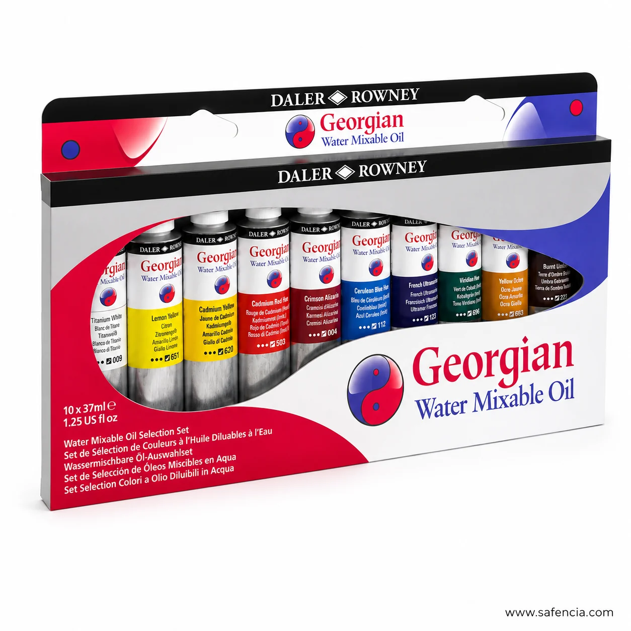 Georgian Water Mixable Oil carton showing the six-language Water Mixable Oil Selection Set panel