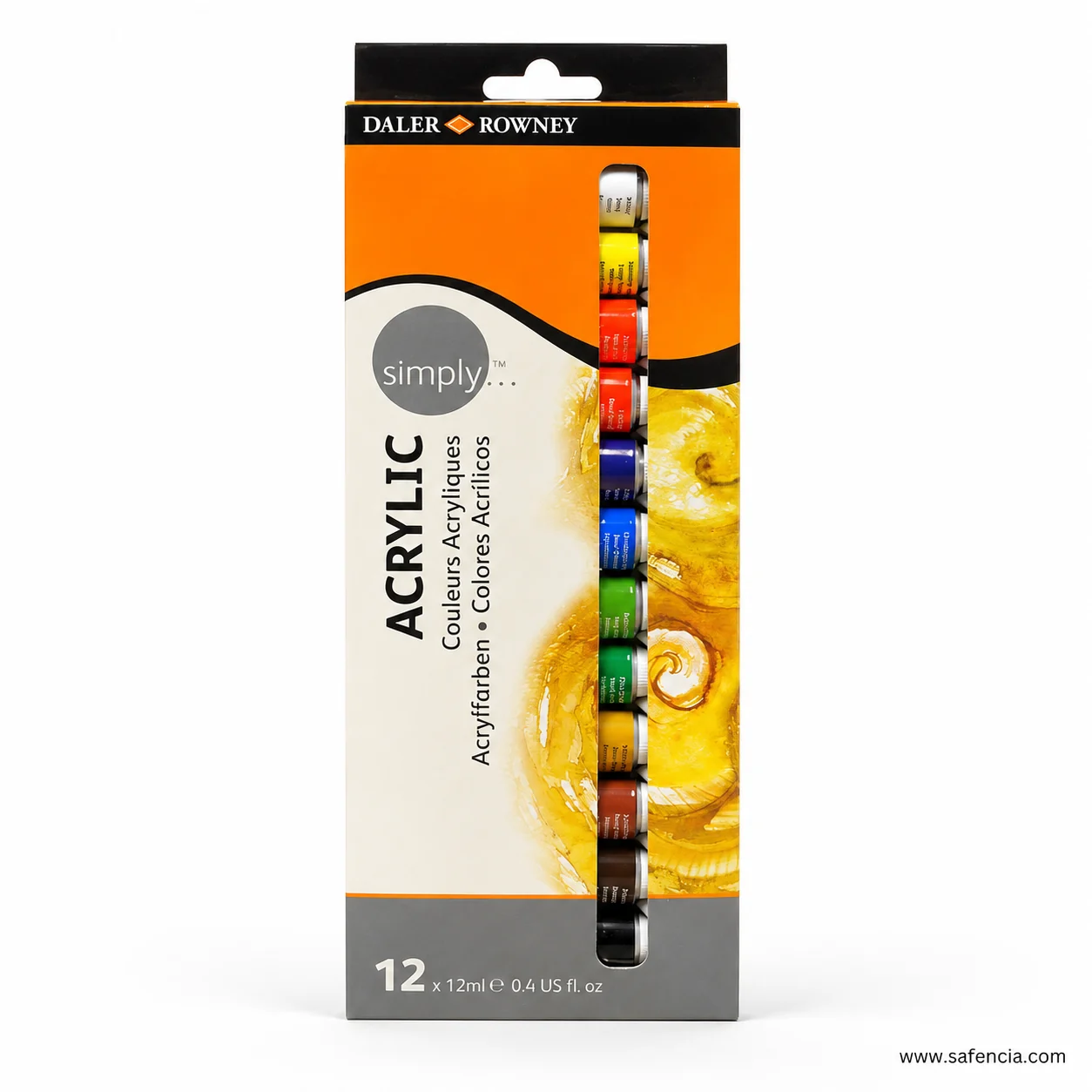 Daler-Rowney Simply Acrylic 12 colour carton printed 12 x 12ml 0.4 US fl. oz at its base