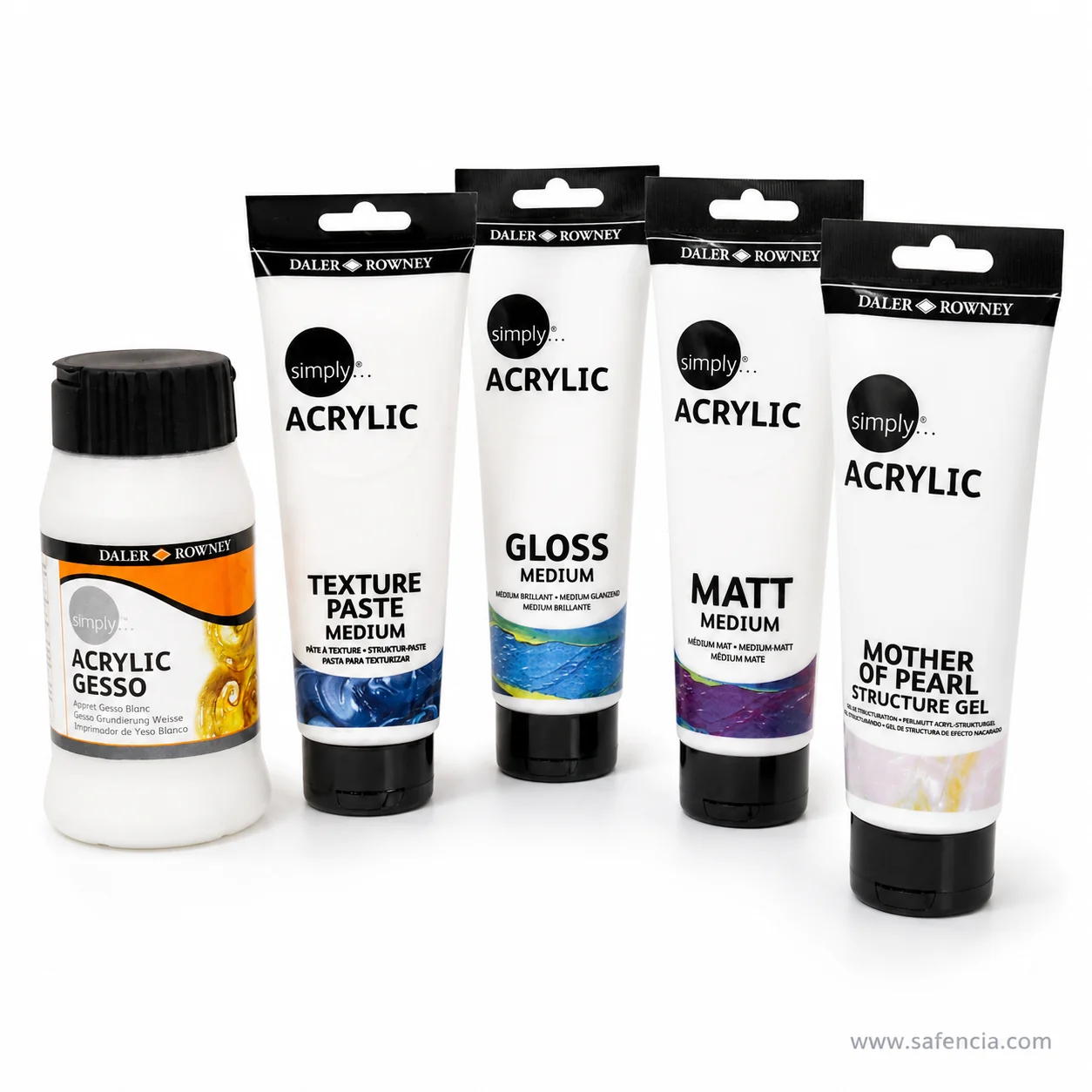 Daler-Rowney Simply Mother of Pearl Structure Gel tube lying in front of the rest of the range