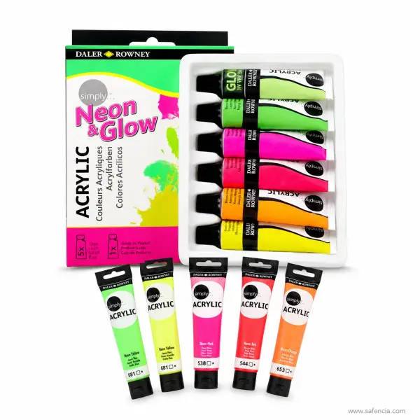 Daler-Rowney Simply Neon and Glow Acrylic Set of 6 x 12ml