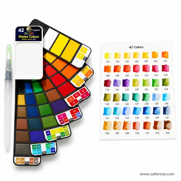 Fan-Fold Watercolour Palette, 25 or 42 Colours with Water Brush