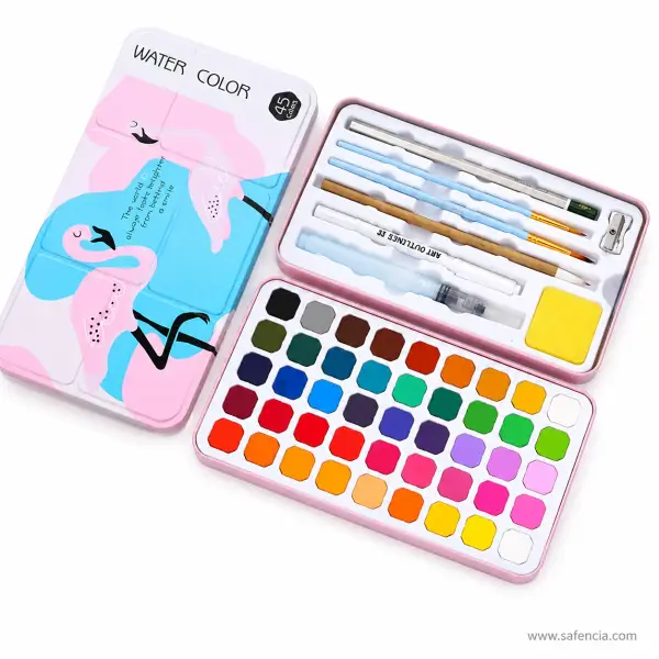 Flamingo Solid Watercolour Set, 45 Colours in a Metal Tin