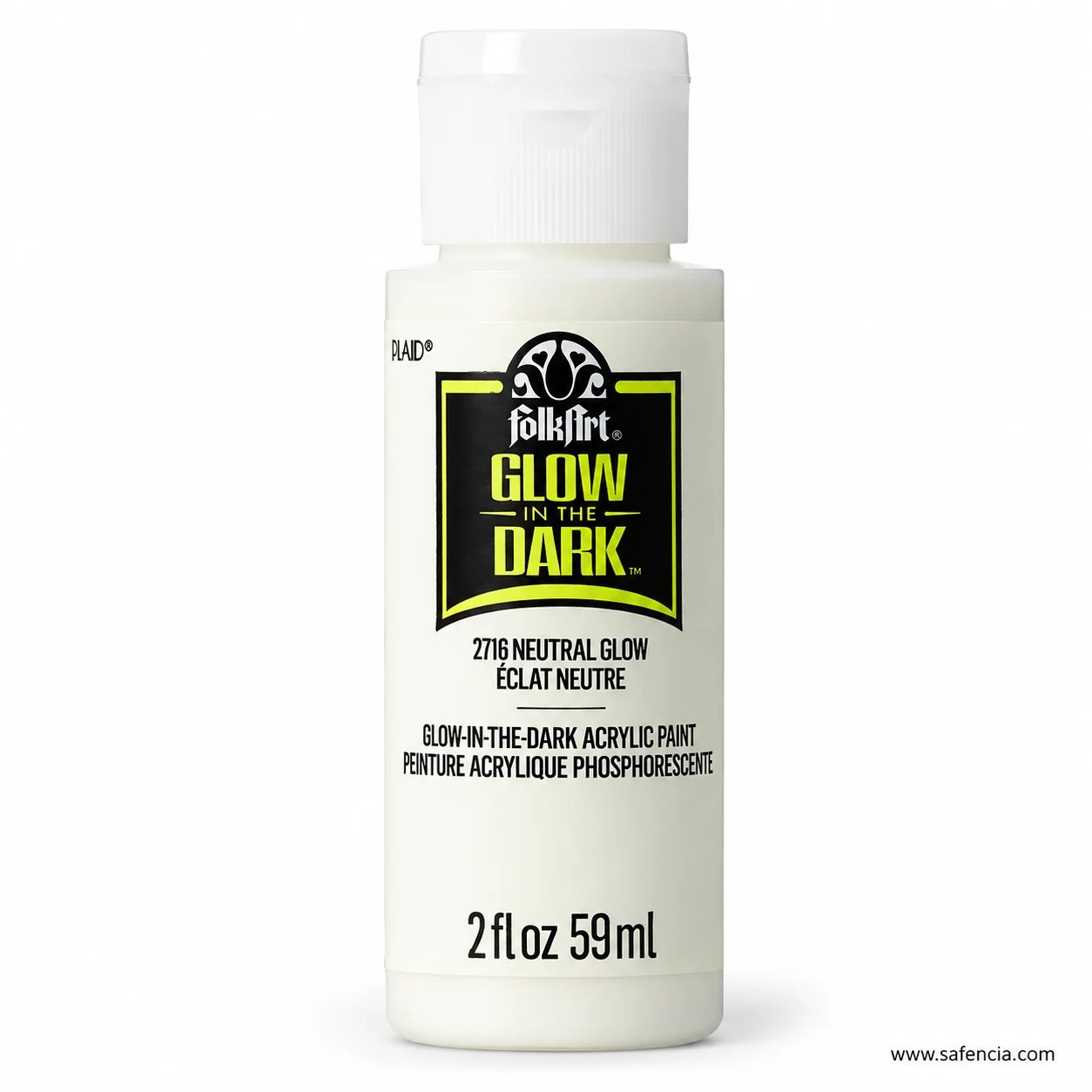 FolkArt Glow in the Dark acrylic paint bottle in 2716 Neutral Glow with a pale cream body