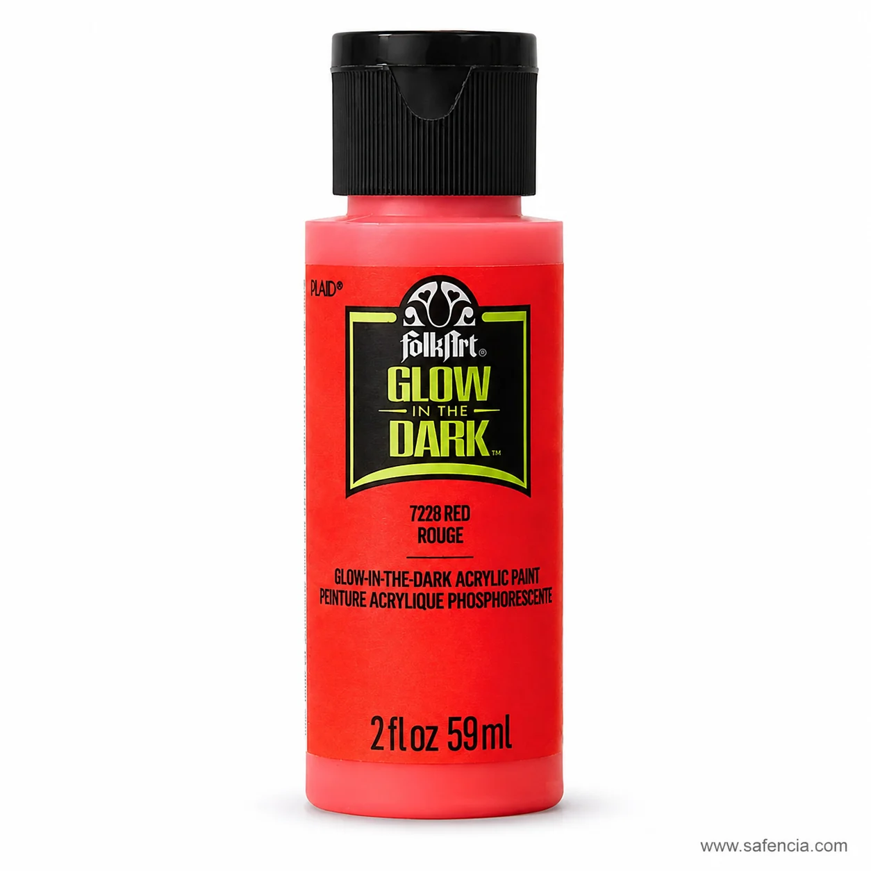 FolkArt Glow in the Dark acrylic paint bottle in 7228 Red with a black flip cap