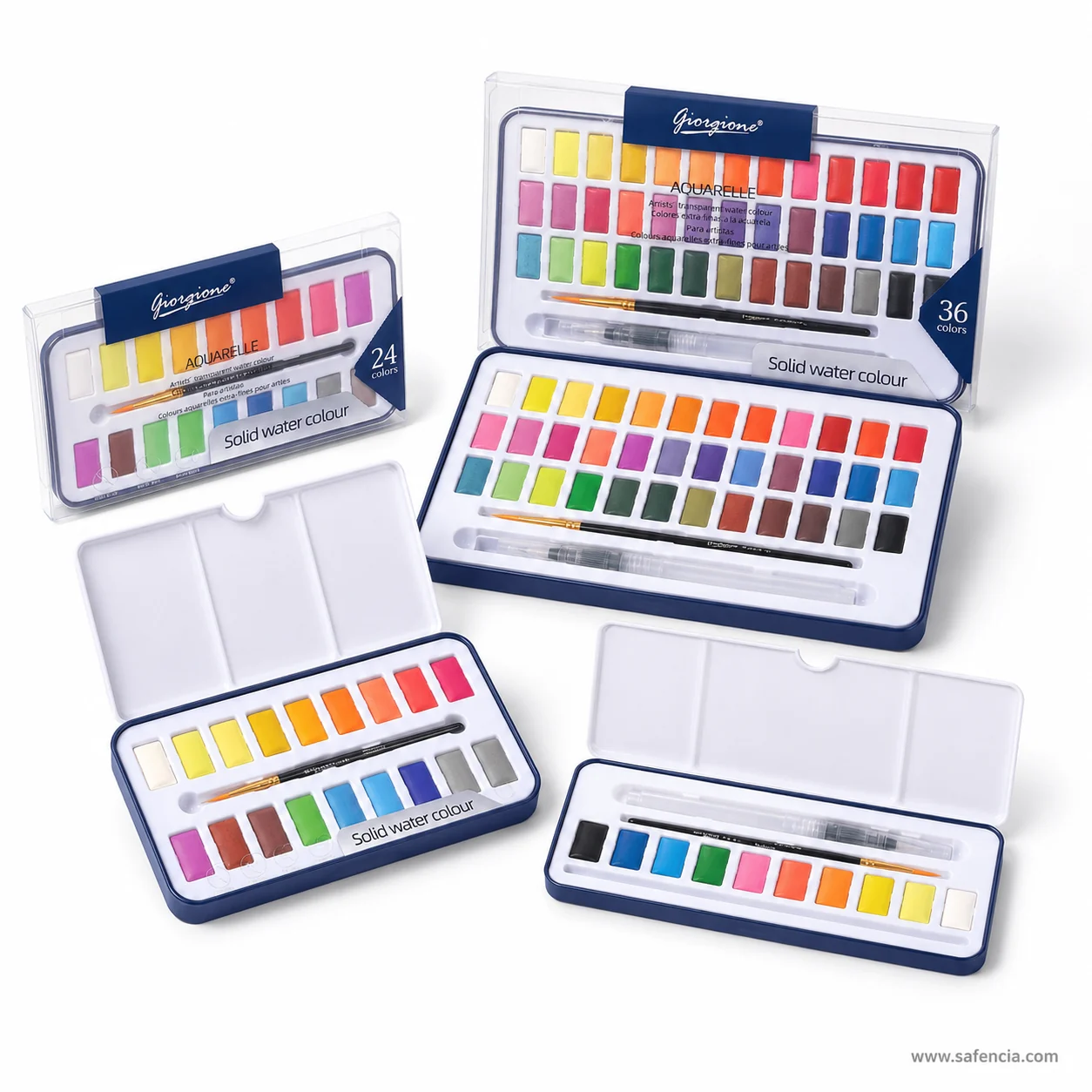 Giorgione solid water colour cases open showing the white lids folded into three mixing panels