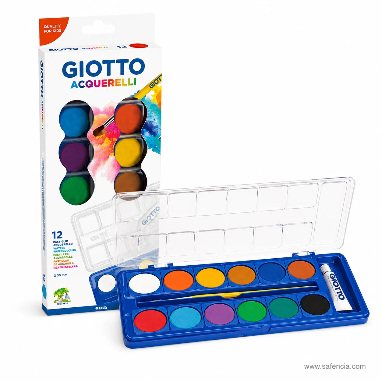 Close view of the twelve Giotto cakes in two rows of six with the brush lying in the moulded channel