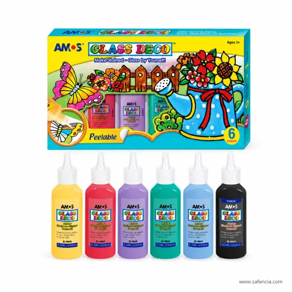Amos Glass Deco Peelable Stained Glass Paint Set of 6