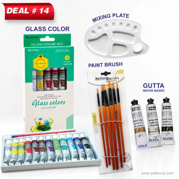 Glass Painting Deal No. 14 - Colours, Gutta Liners, Brushes and Plate