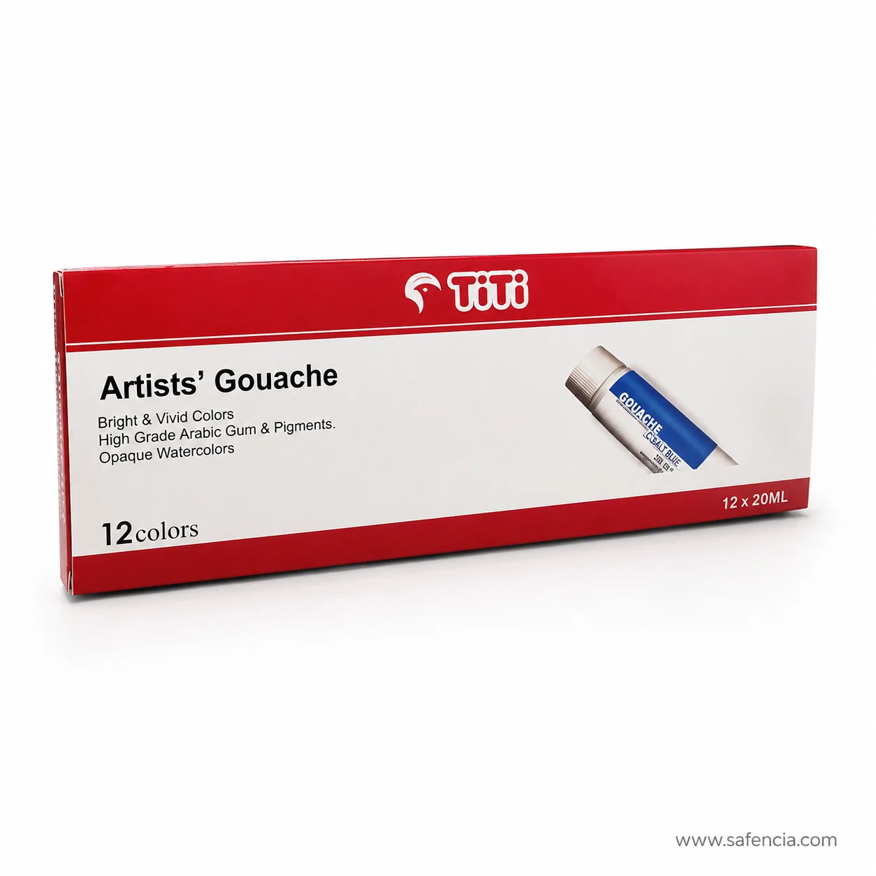 TiTi Artists' Gouache box angled so the 12 x 20ML marking on the corner is readable