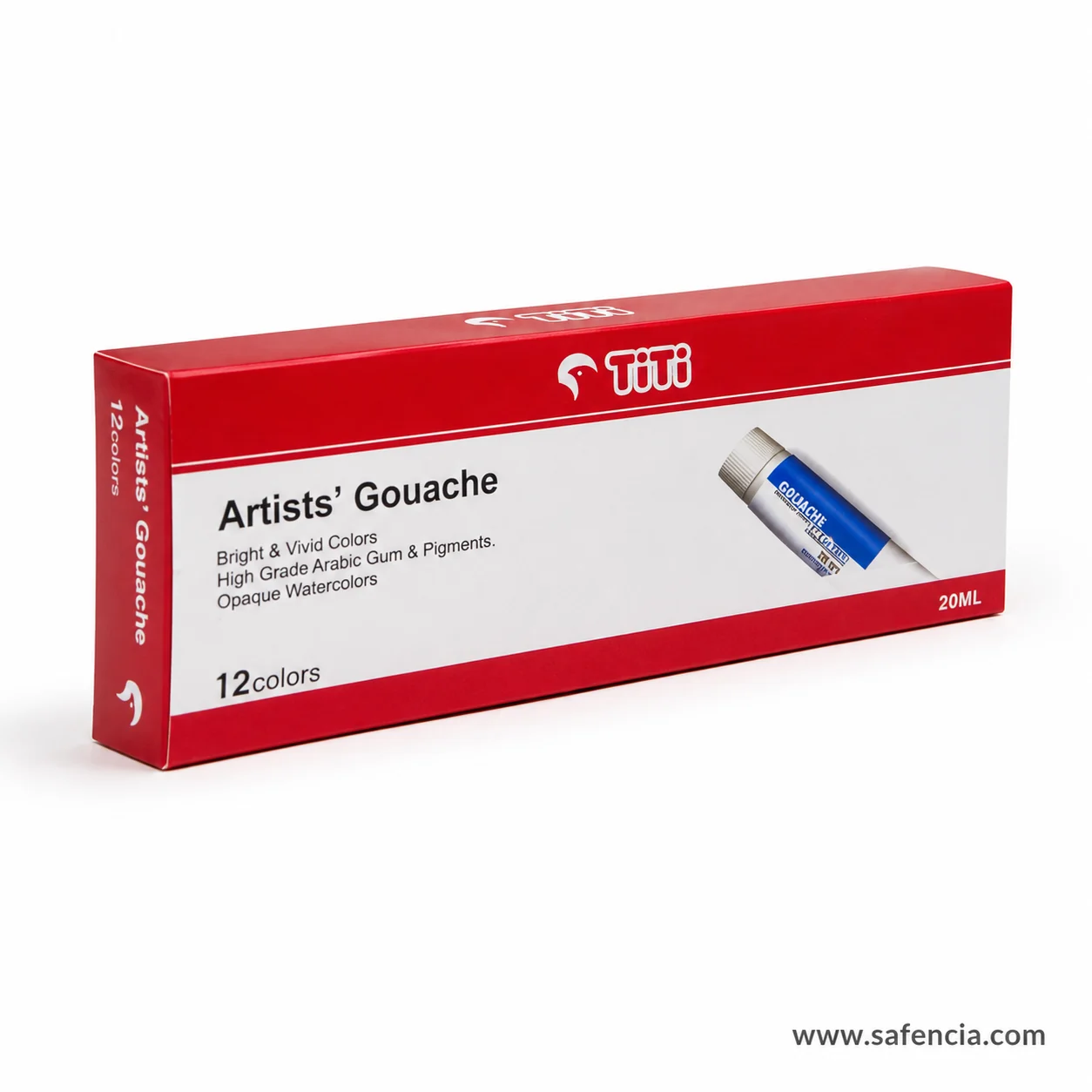 TiTi Artists' Gouache box spine showing the brand leaf logo and the 12 colors line