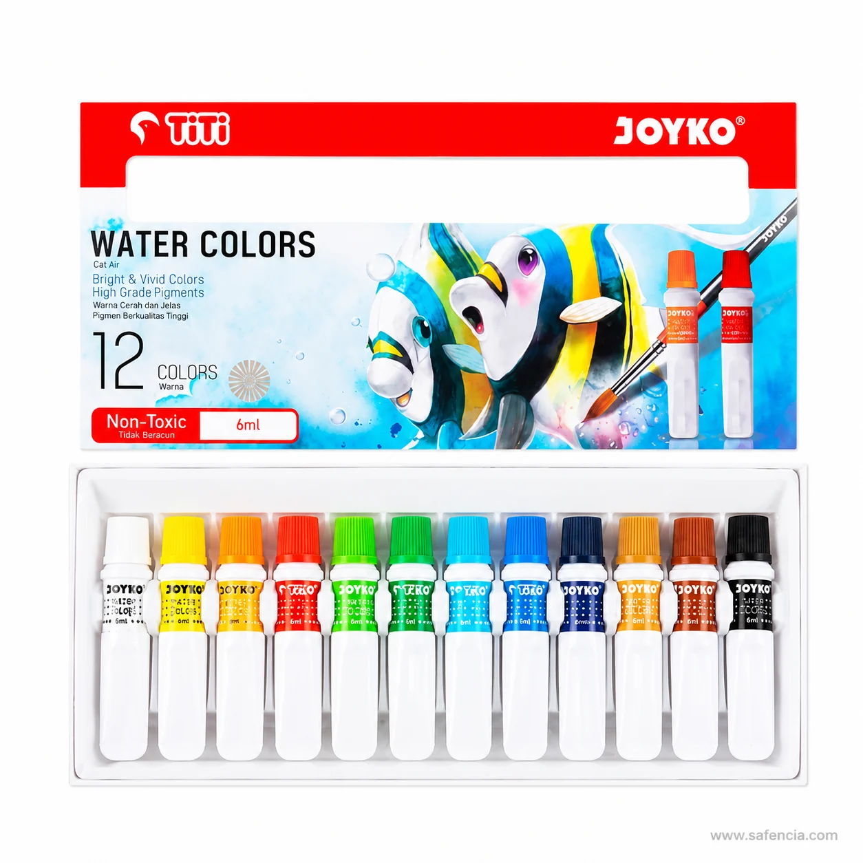 TiTi Water Colors carton front printed 12 COLORS with the 6ml size box and the Non-Toxic flash