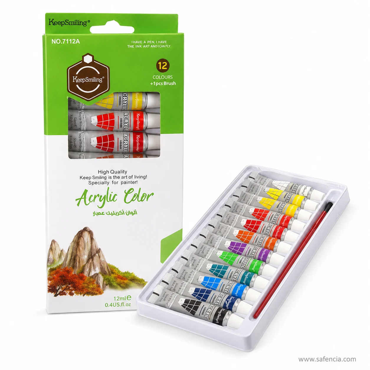 Keep Smiling acrylic 12 colour tray angled open showing the tube colours and the 12ml marking
