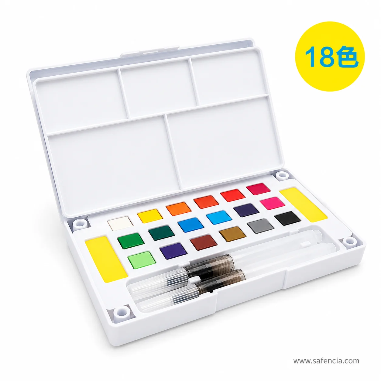 Keep Smiling Aquarelle palette with the lid folded back to show the large moulded mixing wells