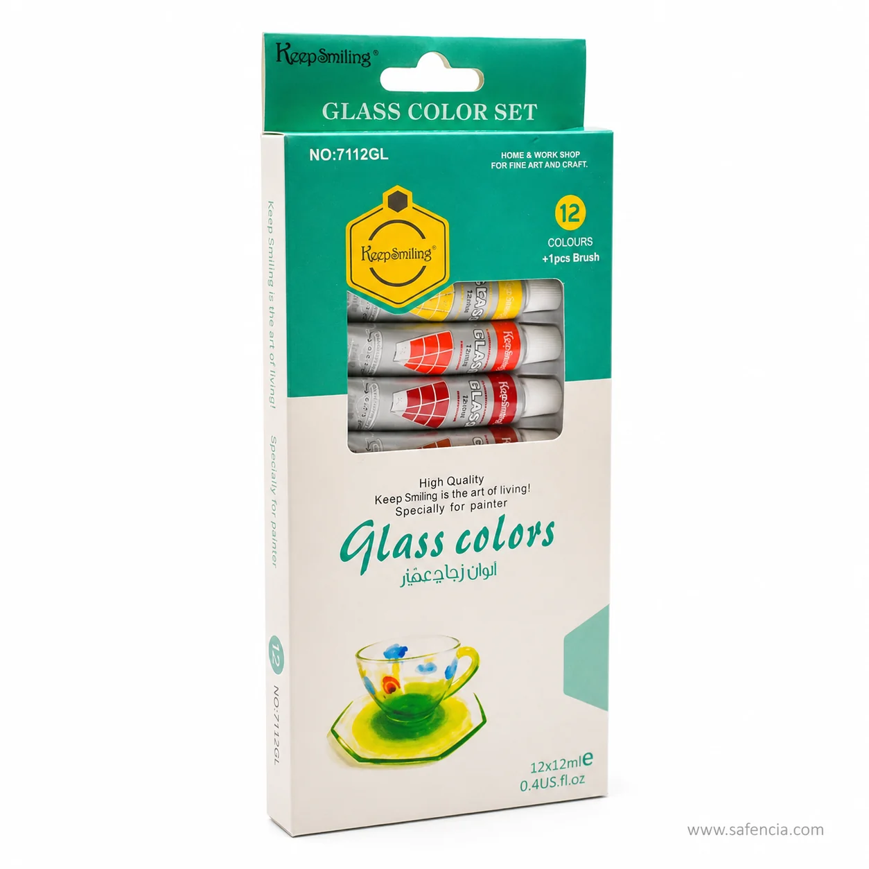 Keep Smiling Glass Color Set carton turned to show its printed side panel and hanging tab