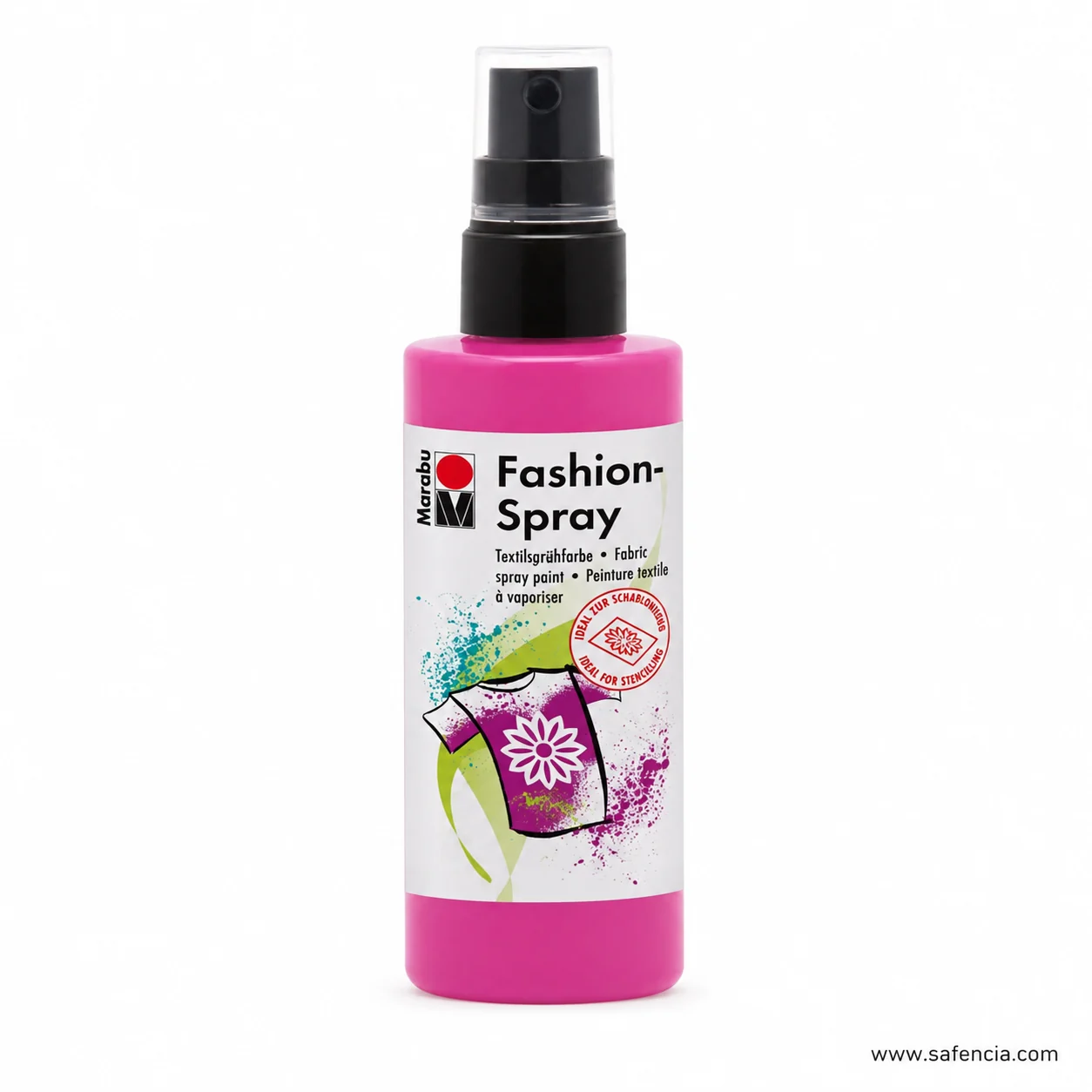 Marabu Fashion-Spray bottle in cerise showing the newer printed Fashion-Spray label artwork