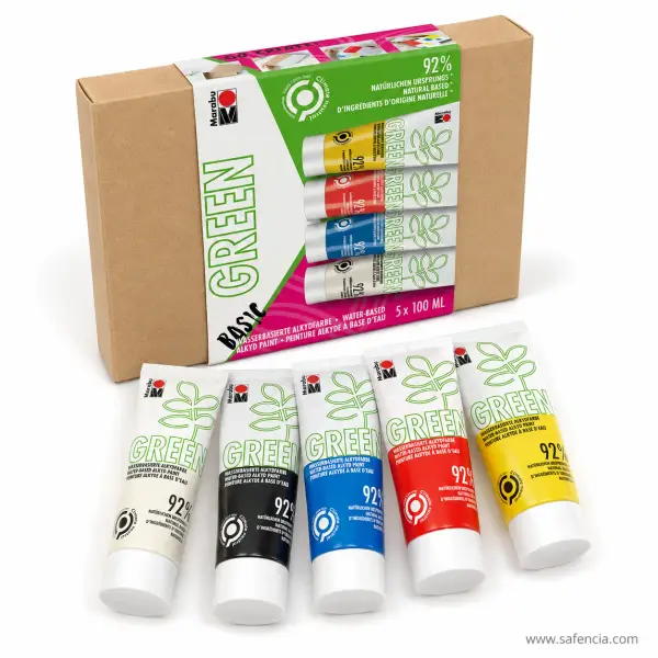 Marabu GREEN Basic Water-Based Alkyd Paint Set 5 x 100ml