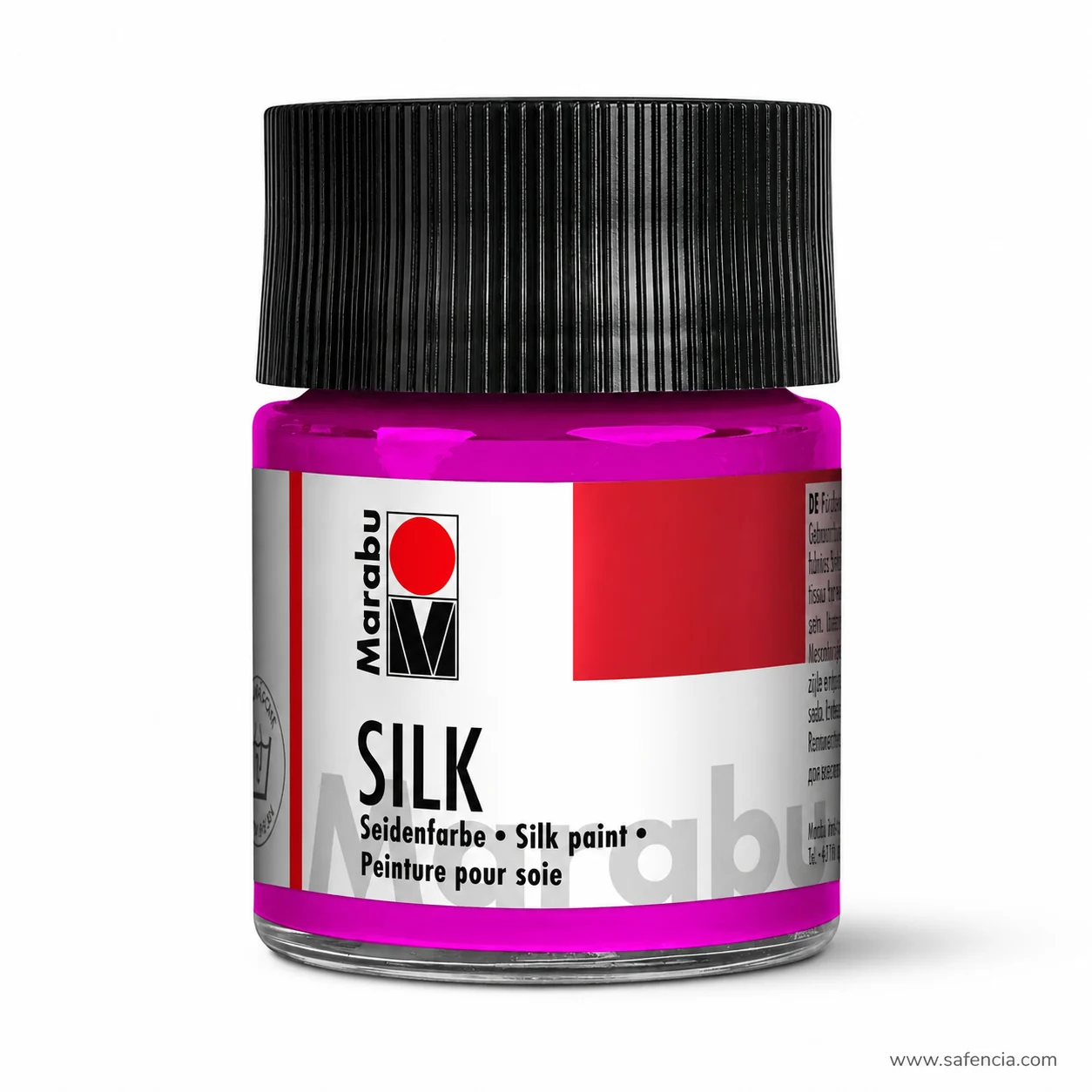 Marabu SILK silk paint jar in violet with the black ribbed screw cap and Seidenfarbe label