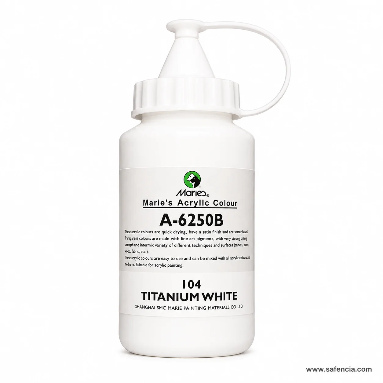 Marie's Acrylic Colour 500ml jar in 104 Titanium White standing upright with its label facing forward