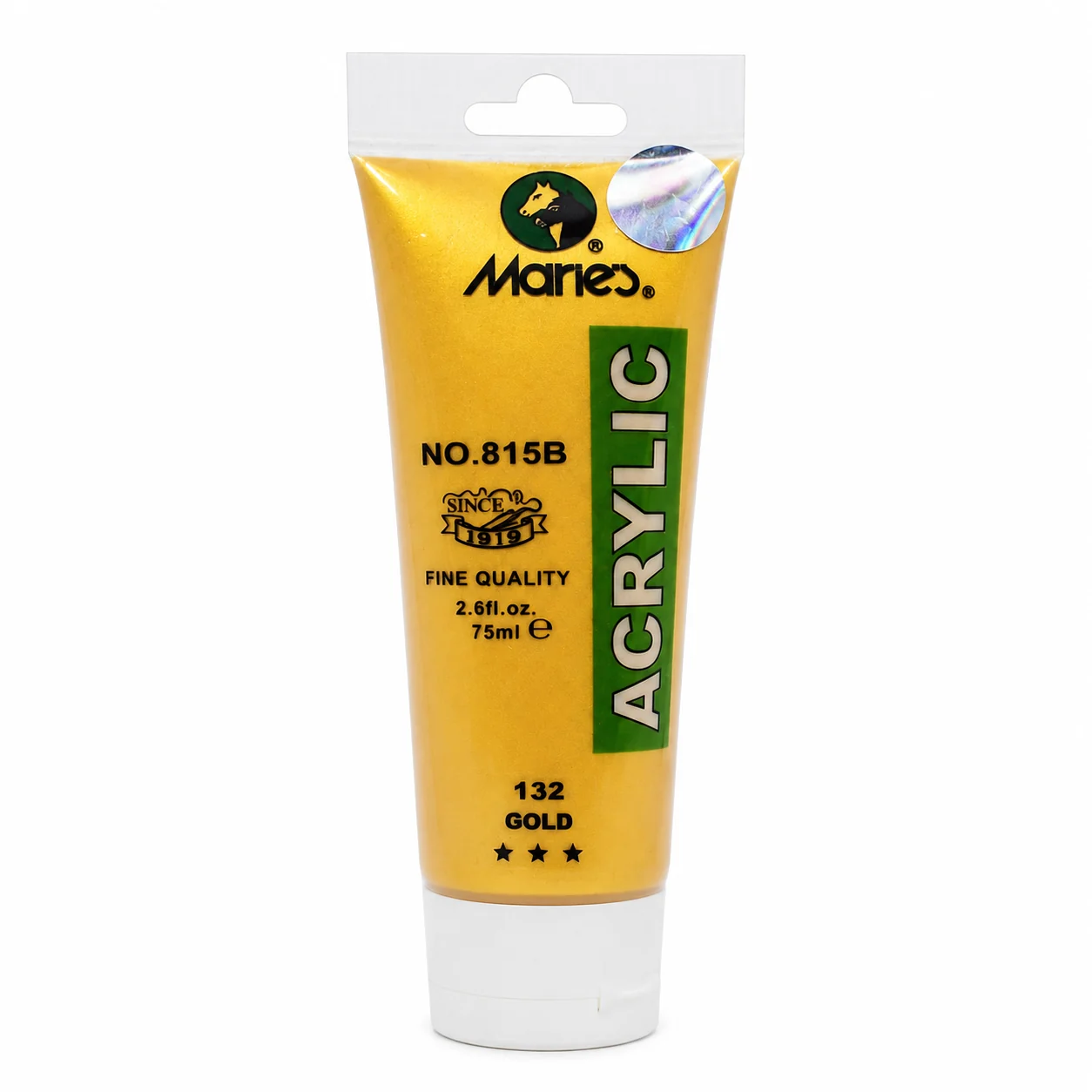 Marie's Acrylic Colour 75ml tube in 132 Iridescent Gold with the fine quality marking