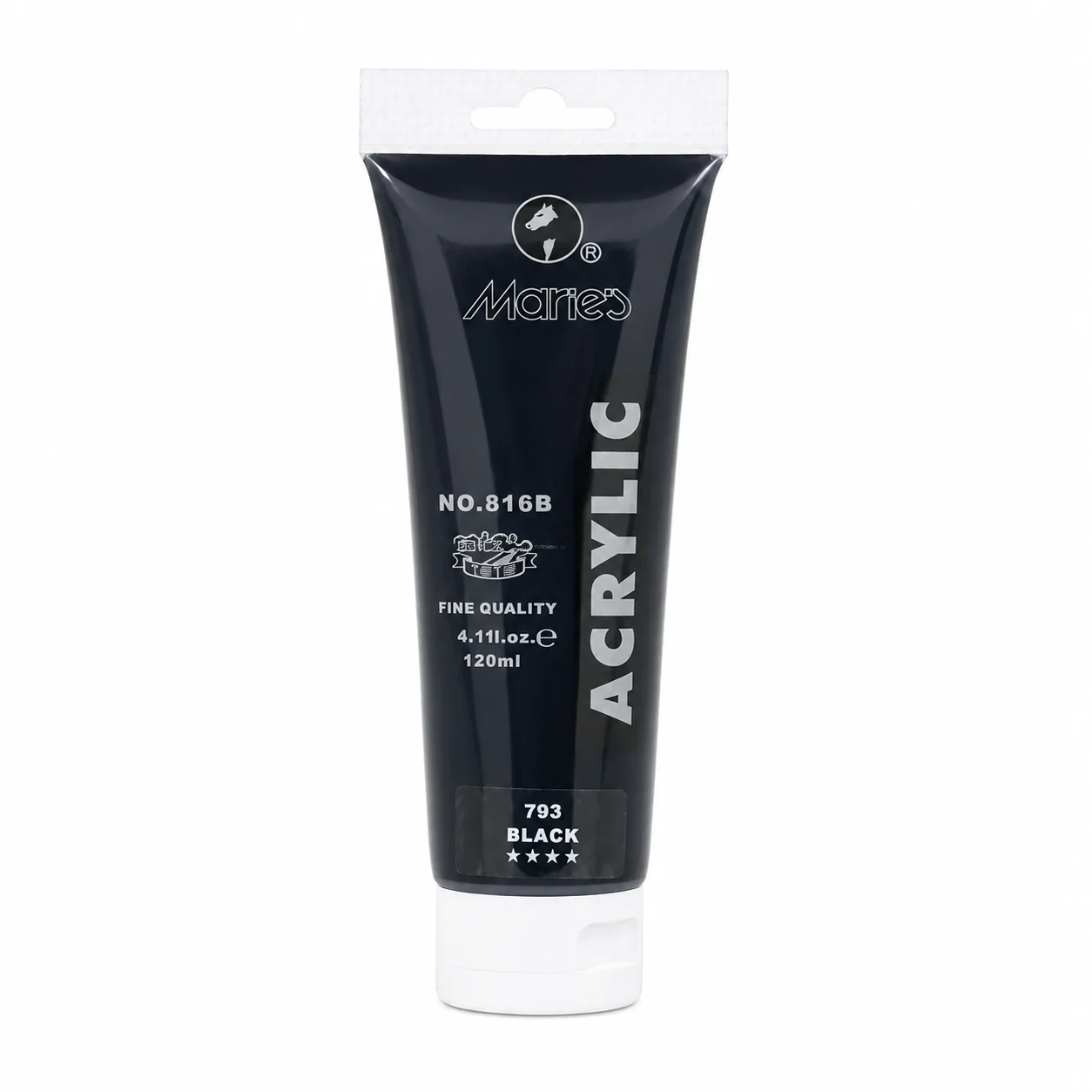 Marie's Acrylic Colour 75ml tube in 793 Black showing the 2.6fl.oz 75ml volume marking
