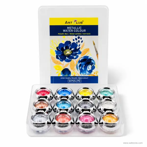 Art Club Metallic Water Colour, Set of 12 Pots