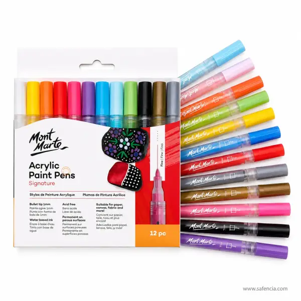 Mont Marte Signature Acrylic Paint Pens Pack of 12, Fine 1mm