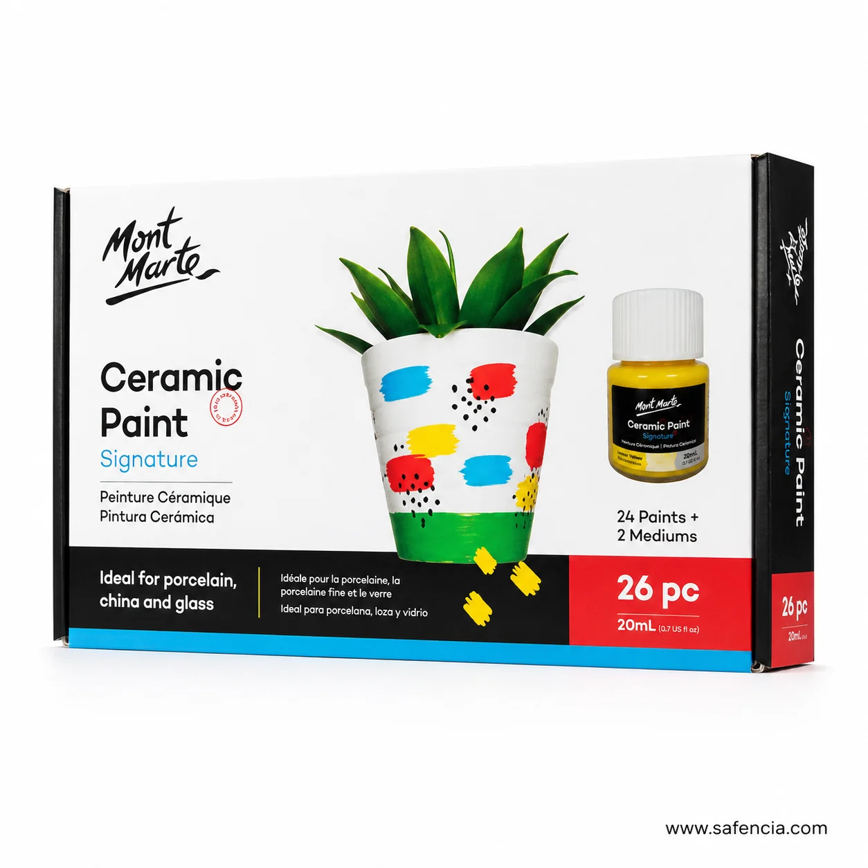 Mont Marte Ceramic Paint box angled to show the printed spine alongside the front panel