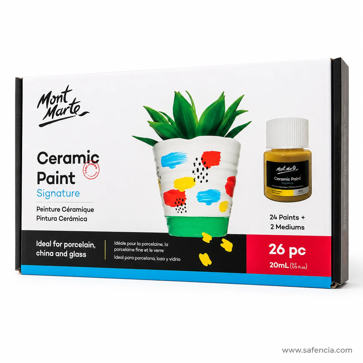 Close view of the Mont Marte Ceramic Paint panel reading ideal for porcelain china and glass