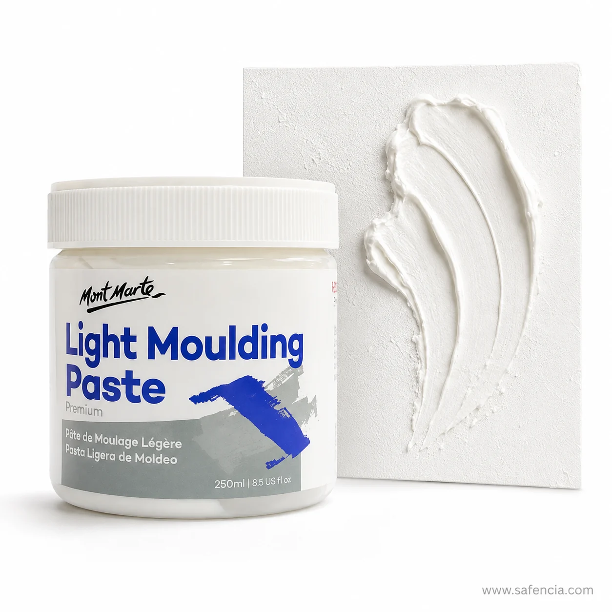 Light moulding paste swept into stiff white peaks standing proud on a textured board