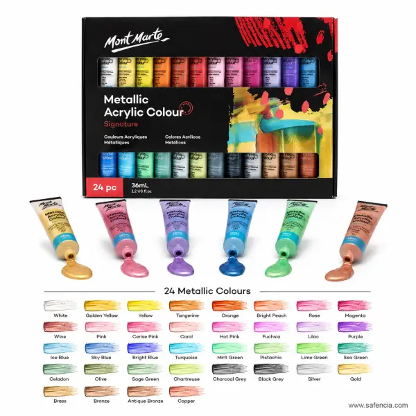 Mont Marte Metallic Acrylic Colour Signature Set of 24 x 36ml