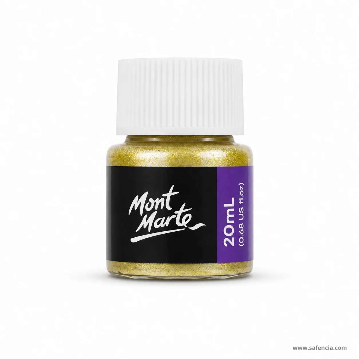 Front of the Mont Marte gold foil paint bottle showing the black label and 20mL volume mark