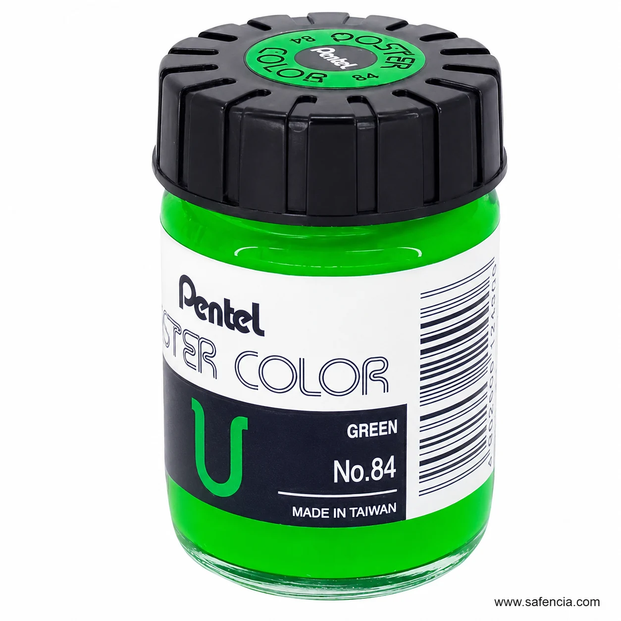 Pentel Poster Color 30 ml glass jar in Bright Green with the Pentel label and U mark