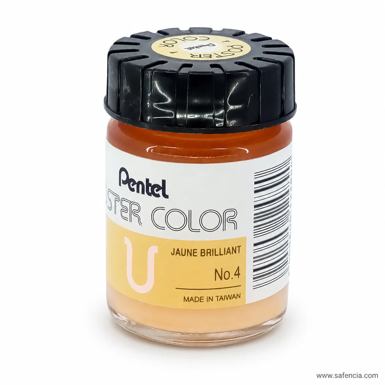 Pentel Poster Color 30 ml glass jar in Brilliant Yellow with the Pentel label and U mark