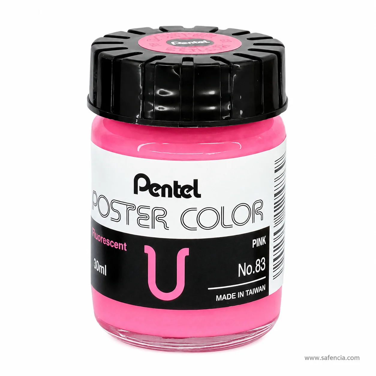 Pentel Poster Color 30 ml glass jar in Fluorescent Pink with the Pentel label and U mark