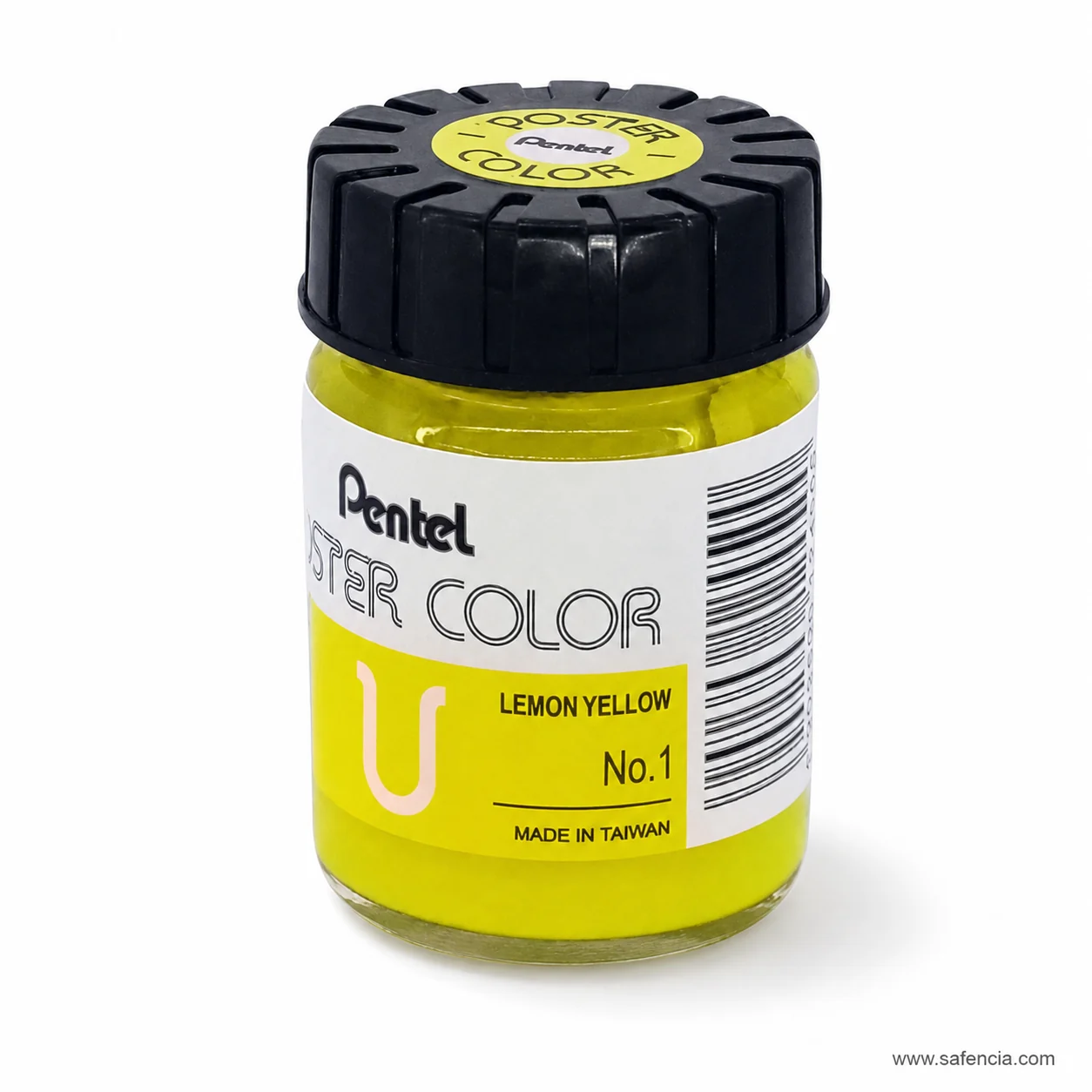 Pentel Poster Color 30 ml glass jar in Lemon Yellow Pentel with the Pentel label and U mark