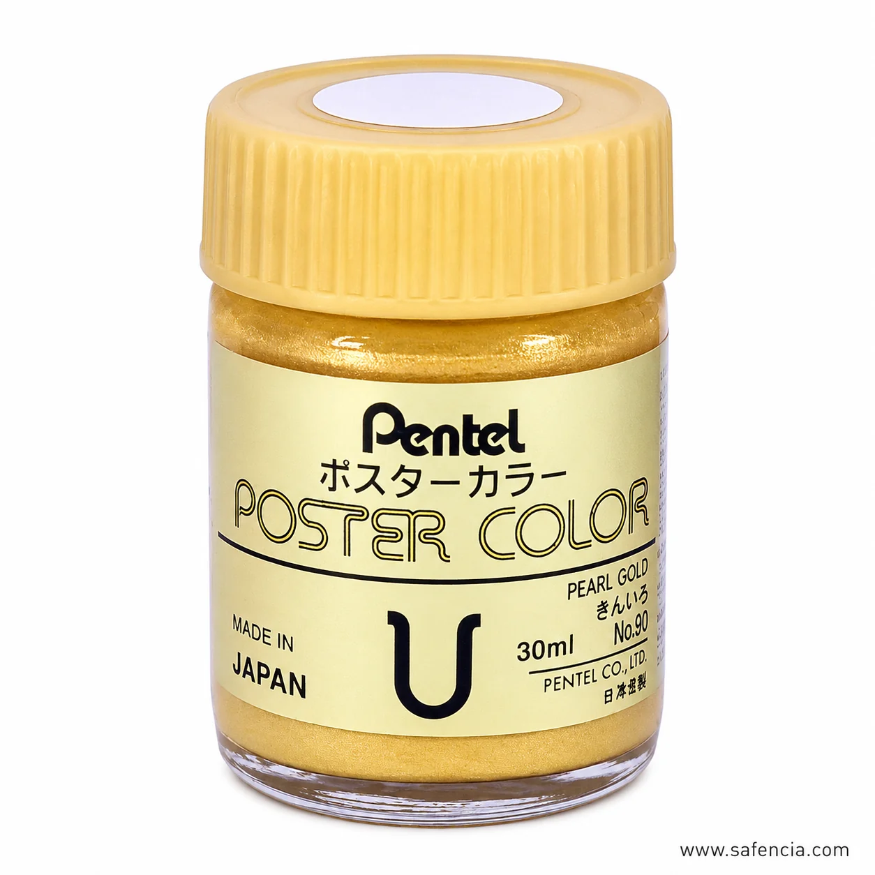 Pentel Poster Color 30 ml glass jar in Pearl Gold with the Pentel label and U mark