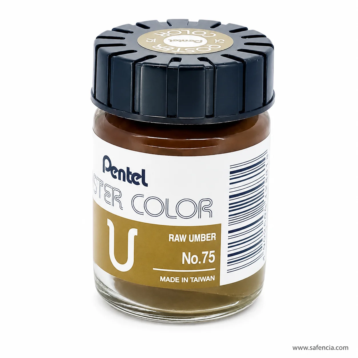 Pentel Poster Color 30 ml glass jar in Raw Umber with the Pentel label and U mark