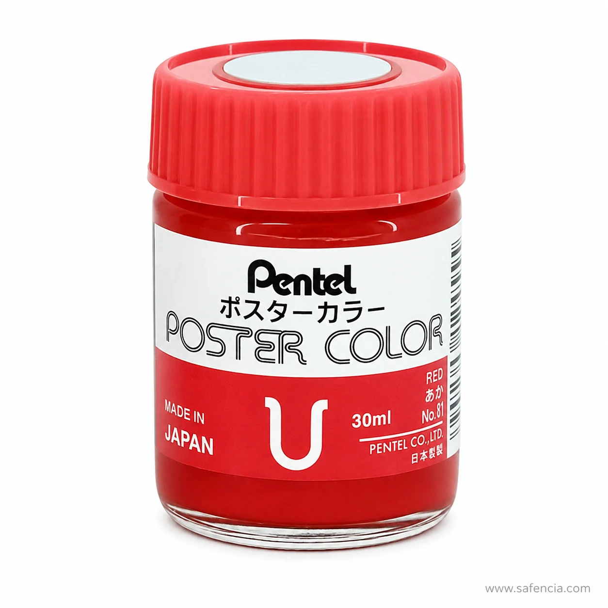 Pentel Poster Color 30 ml glass jar in Red Pentel with the Pentel label and U mark