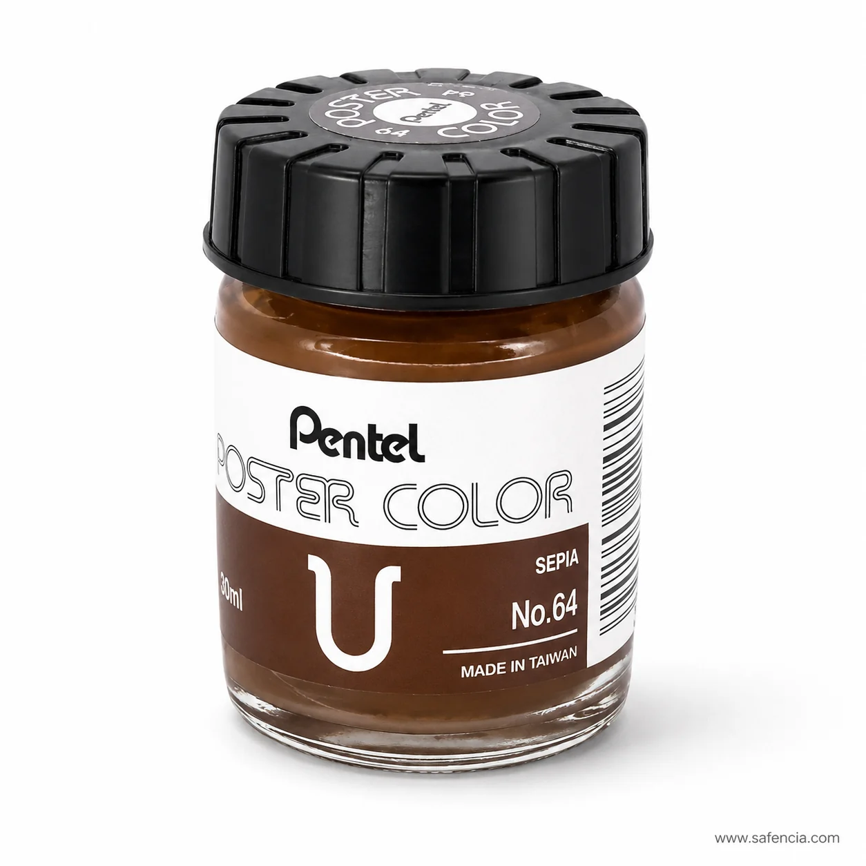Pentel Poster Color 30 ml glass jar in Sepia with the Pentel label and U mark