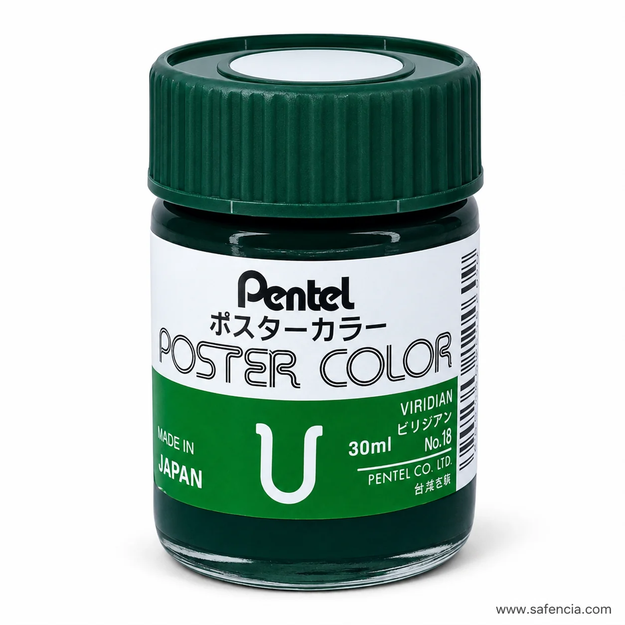 Pentel Poster Color 30 ml glass jar in Viridian with the Pentel label and U mark