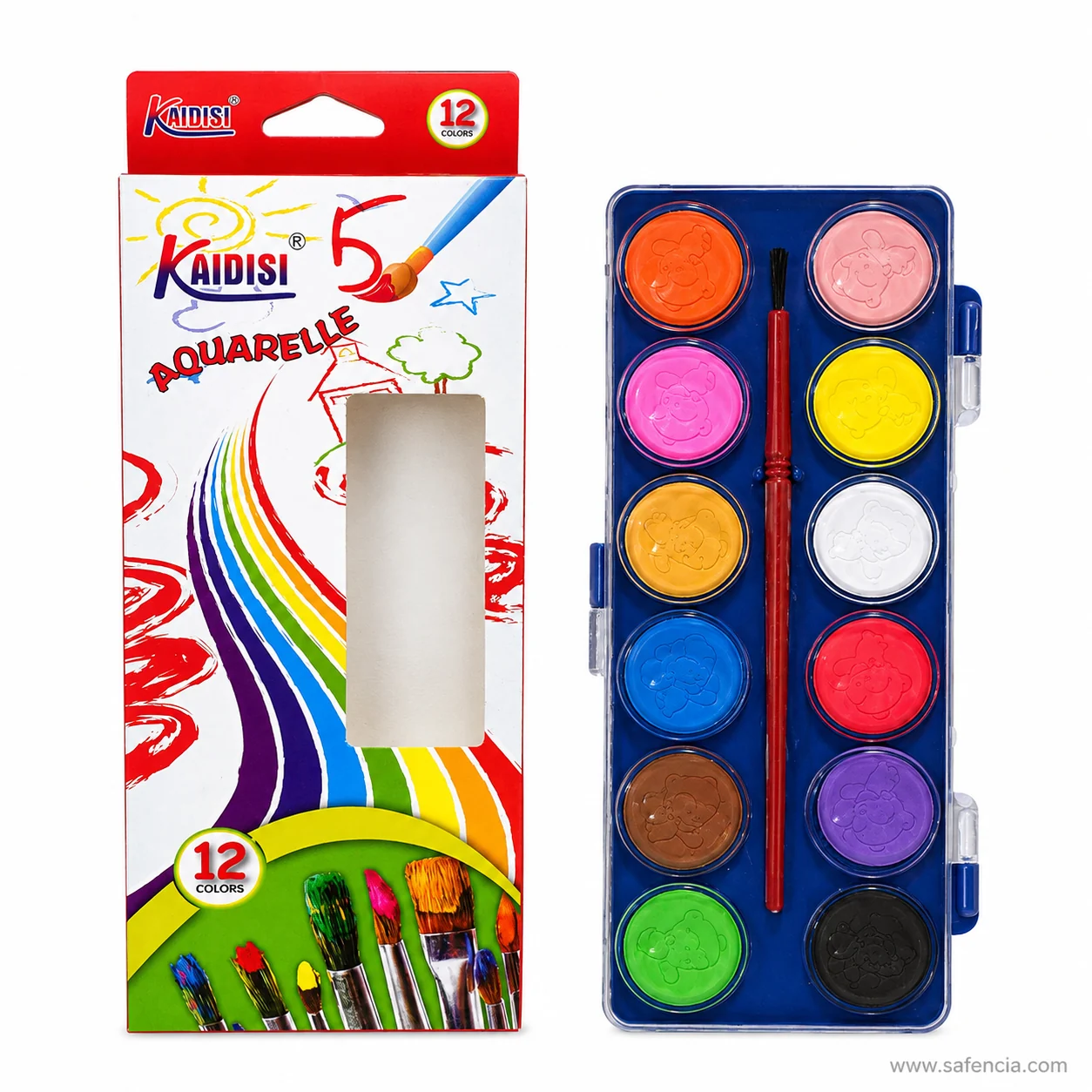 Kaidisi Aquarelle carton with its window beside the paint case standing on its edge