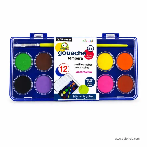YiPinXuan Gouache Tempera Moist Cakes, Set of 12 with Brush